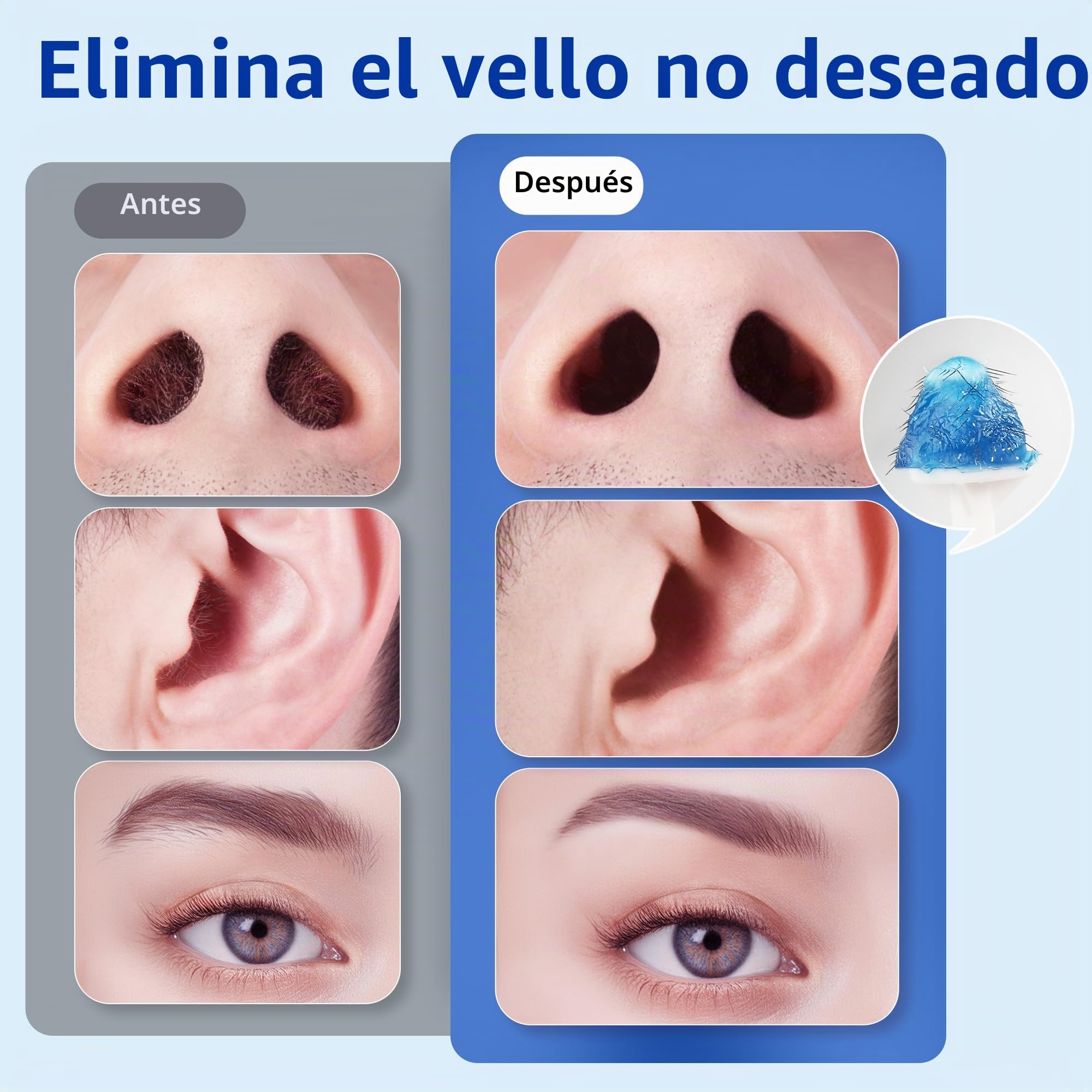 Mini Kit de Depilación Profesional para Hombres y Mujeres, para Cara, Orejas y Nariz, 100g de Cera para Vello, 10 Aplicadores 10 Moldes para Bigote, Depilación Segura, Rápida y Sin Dolor