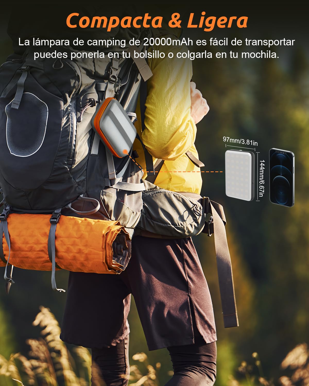 Eventek Lampara Camping 4000LM, 20000mAh Lampara Camping Recargable | 4 Modos IPX5 Impermeable Luz Camping Más de 144 Horas de Duración de La Batería para Camping, Emergencia