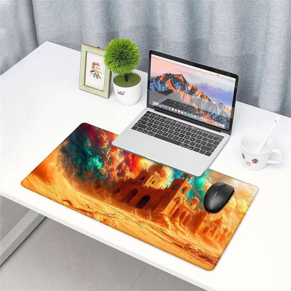 Alfombrilla de Mouse para Juegos, Giallo, XXL, Antideslizante, Impermeable, Diseño de Castello, Extendido, Grande, 1200x600x3mm, para PC, Laptop, Ufficio, Famiglia d-556