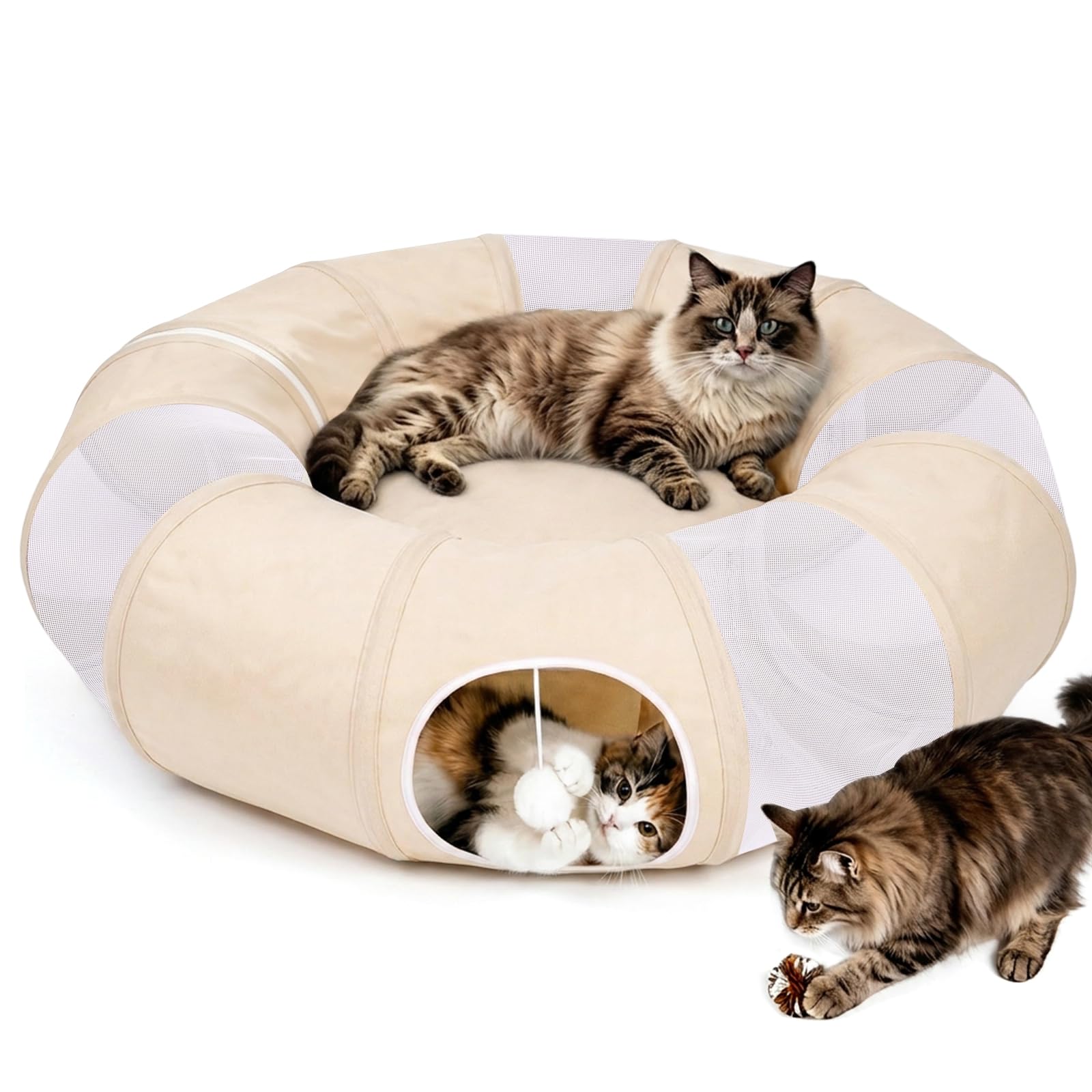 Ownpets Cat Donut Tunnel,Cat Tunnel Bed 25CM,Khaki