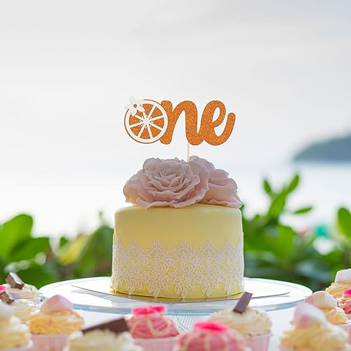 Miniatura 4 de 1 pieza de decoración de pastel Little One con purpurina naranja para primer cumpleaños, decoración de pastel para temática de frutas cítricas, baby