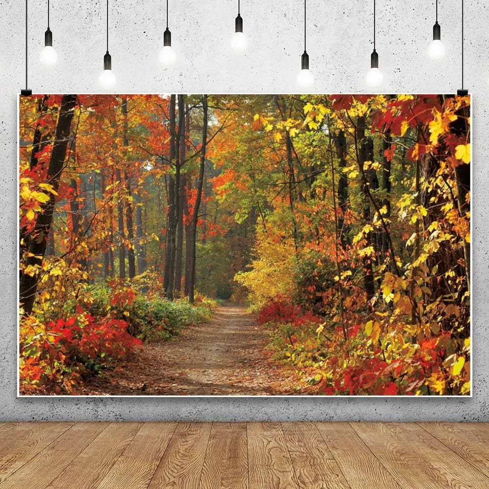 3x2,5m Sfondo paesaggio autunnale Autunno foglie di acero campagna strada sfondo Autunno foresta sfondo fotografico Decorazione per feste di compleanno Adulti Ritratto foto di scena
