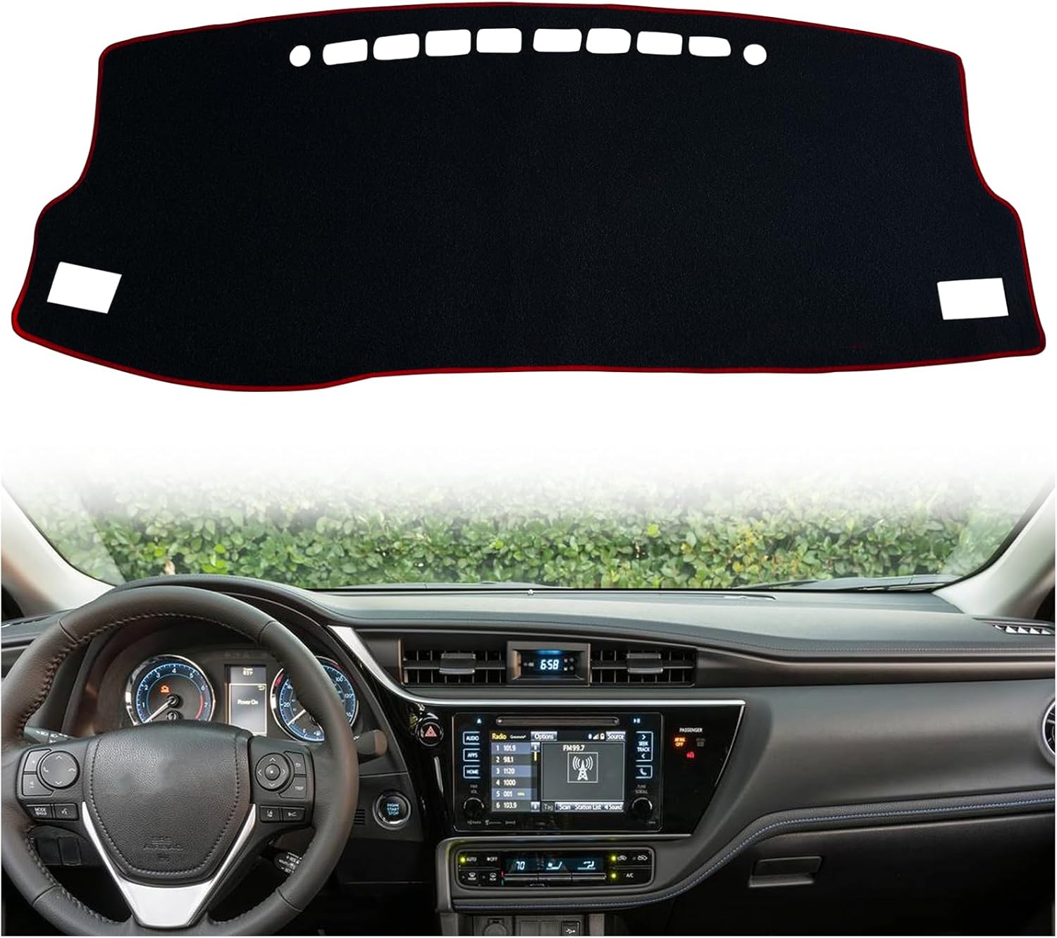 Dash Mat Cover Custom Interior Center Console Compatible with Toyota Corolla Sedan L LE S LE Eco SE XLE XSE 2014 2015 2016 2017 2018 Dashboard Accessories (Red Rim)