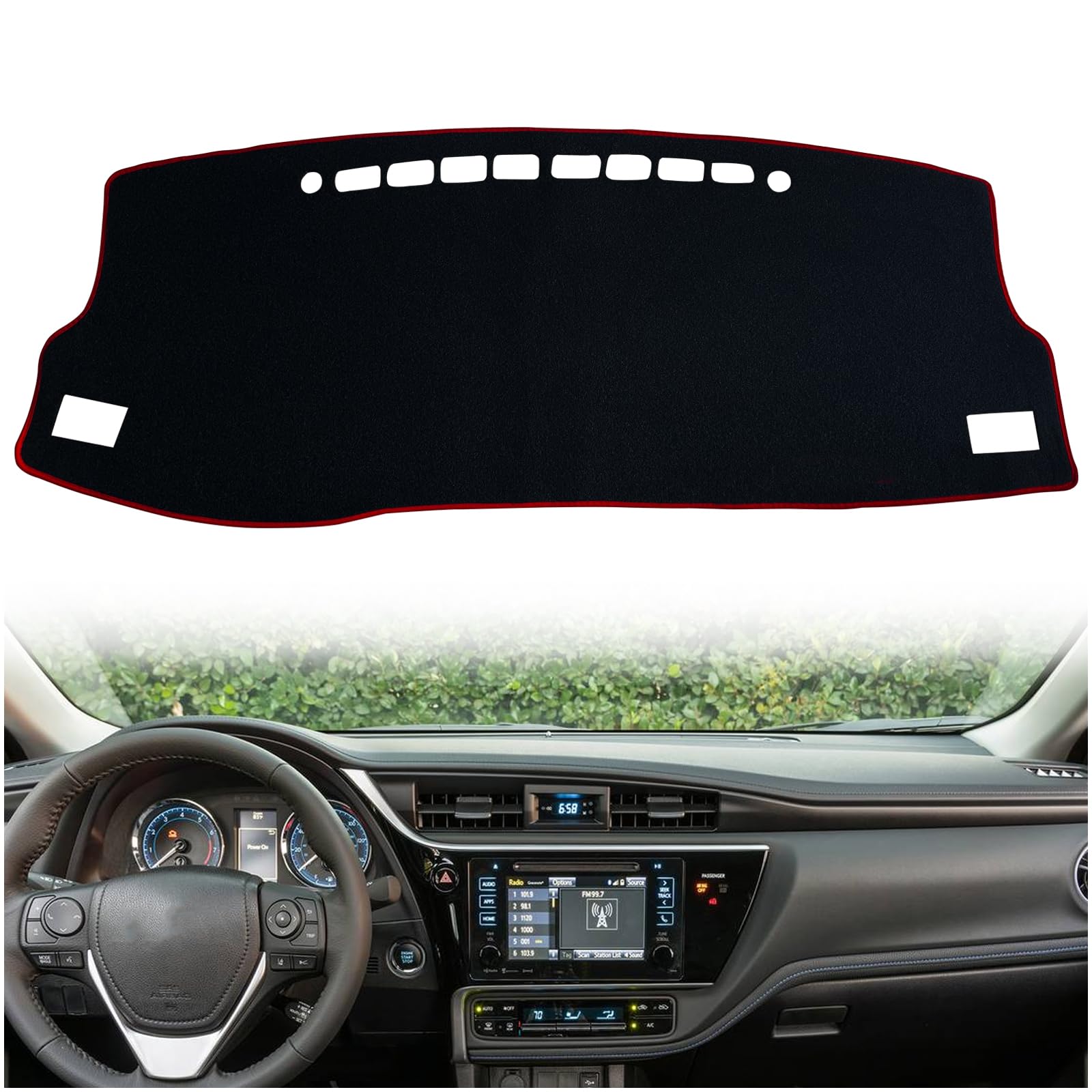 Dash Mat Cover Custom Interior Center Console Compatible with Toyota Corolla Sedan L LE S LE Eco SE XLE XSE 2014 2015 2016 2017 2018 Dashboard Accessories (Red Rim)