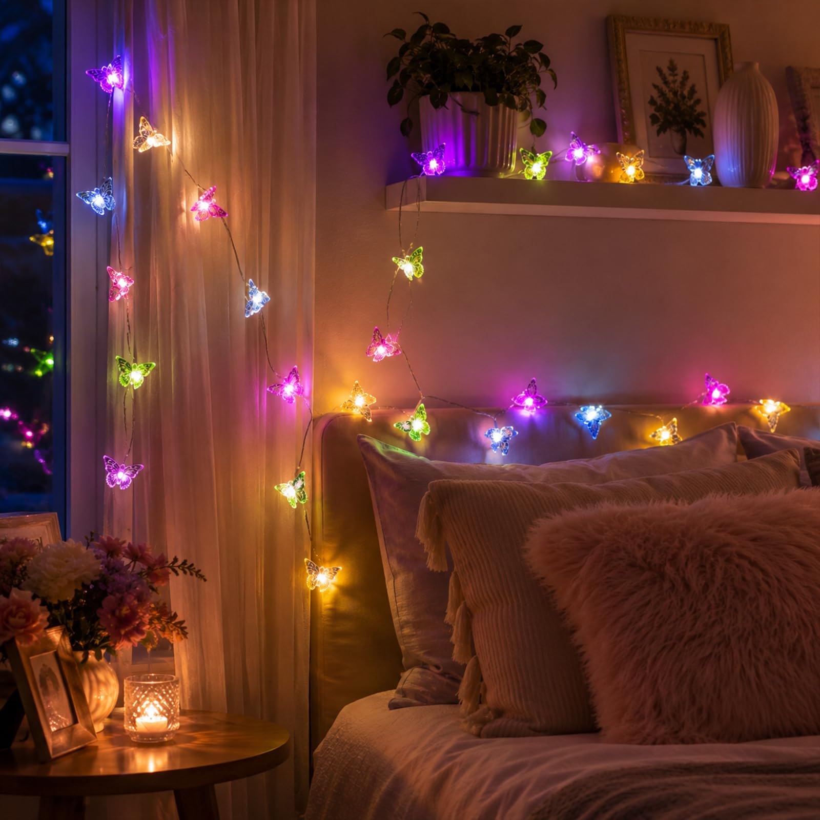Hiseng Solar Fairy Lights Outdoor 4/5/7 m 20/30/50 LED, IP44 Waterproof Fairy Lights Outdoor Solar with 8 Modes for Garden, Balcony Decorative Solar Fairy Lights Weatherproof (Colourful Butterflies, 4 - 4m 20LED - Colourful butterflies