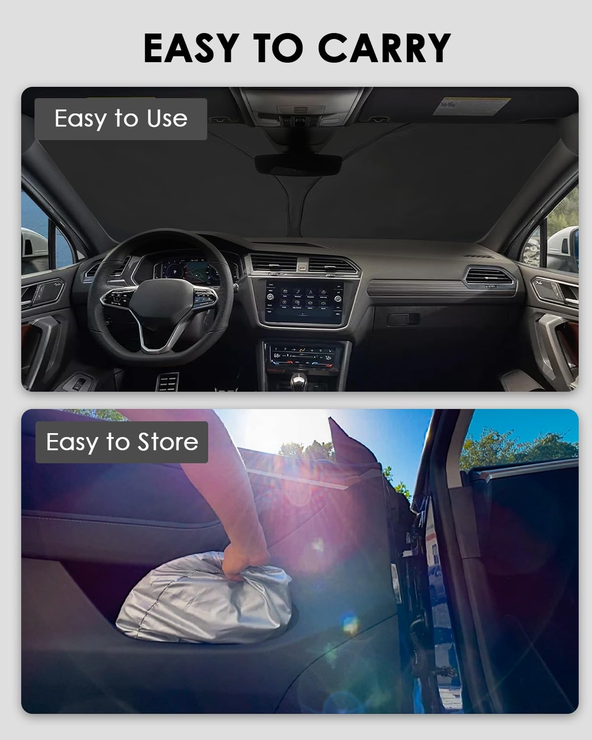 Parasole per Parabrezza Auto compatibile con V W Tiguan 2 2018-2024 Parasole Pieghevole di Argento Anti UV per Seat Ta-rraco 2019-2024 Accessori, Pieghevole e Portabile