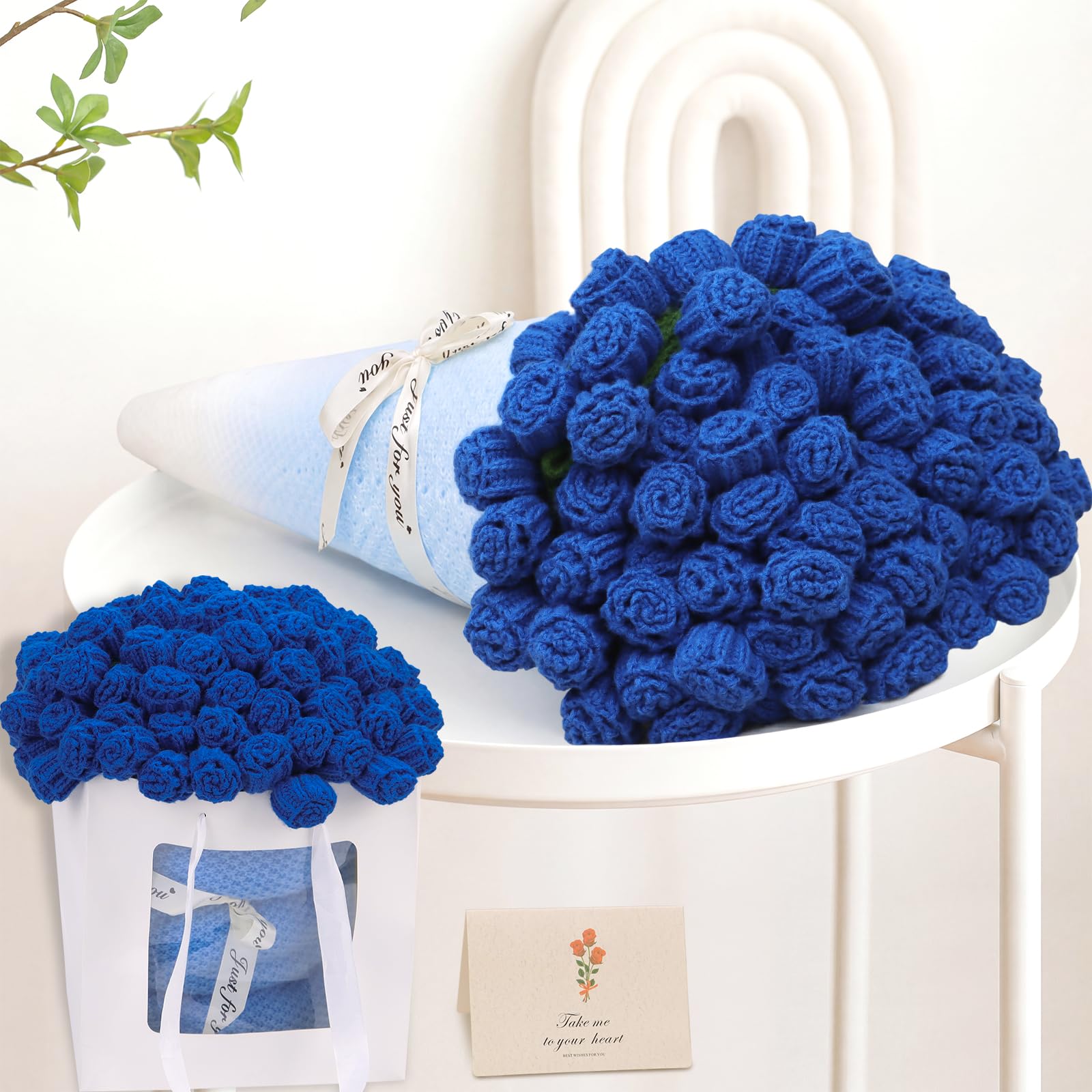 AISDE Gifts for Women Husband, Crochet Rose Bouquet Blanket, Room Decor 31"
