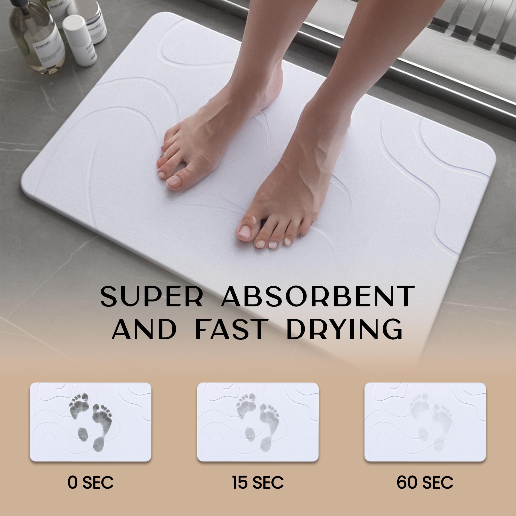 Day Moon Diatomaceous Earth Bath Mat - Fast Drying, Absorbent Stone Mat For Bathroom Floor
