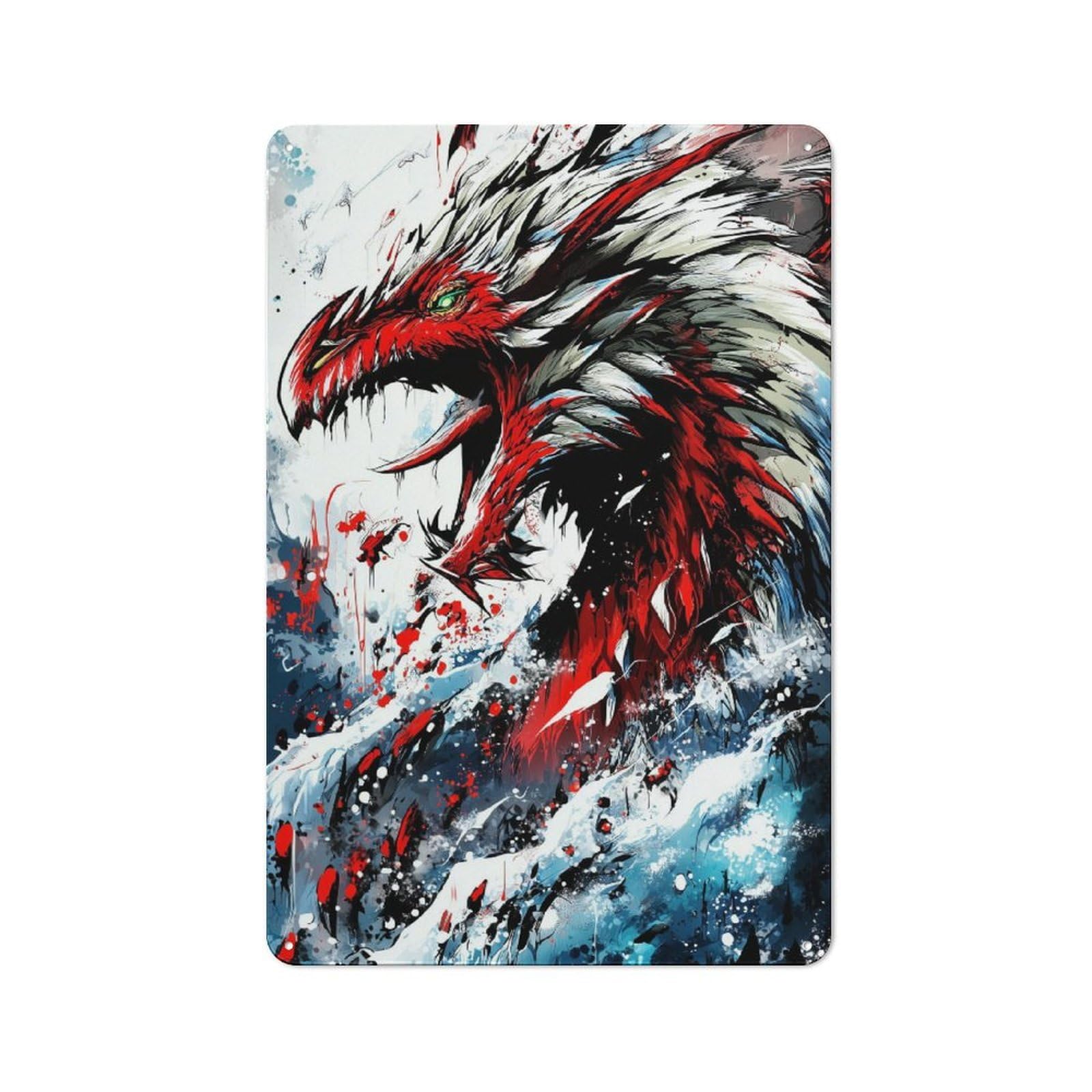 Junmoney Dragon Fury Rustic Metal Wall Sign 30X20cm For Home Office Or Studio, For Garage, Workshop And Man Cave Decoration