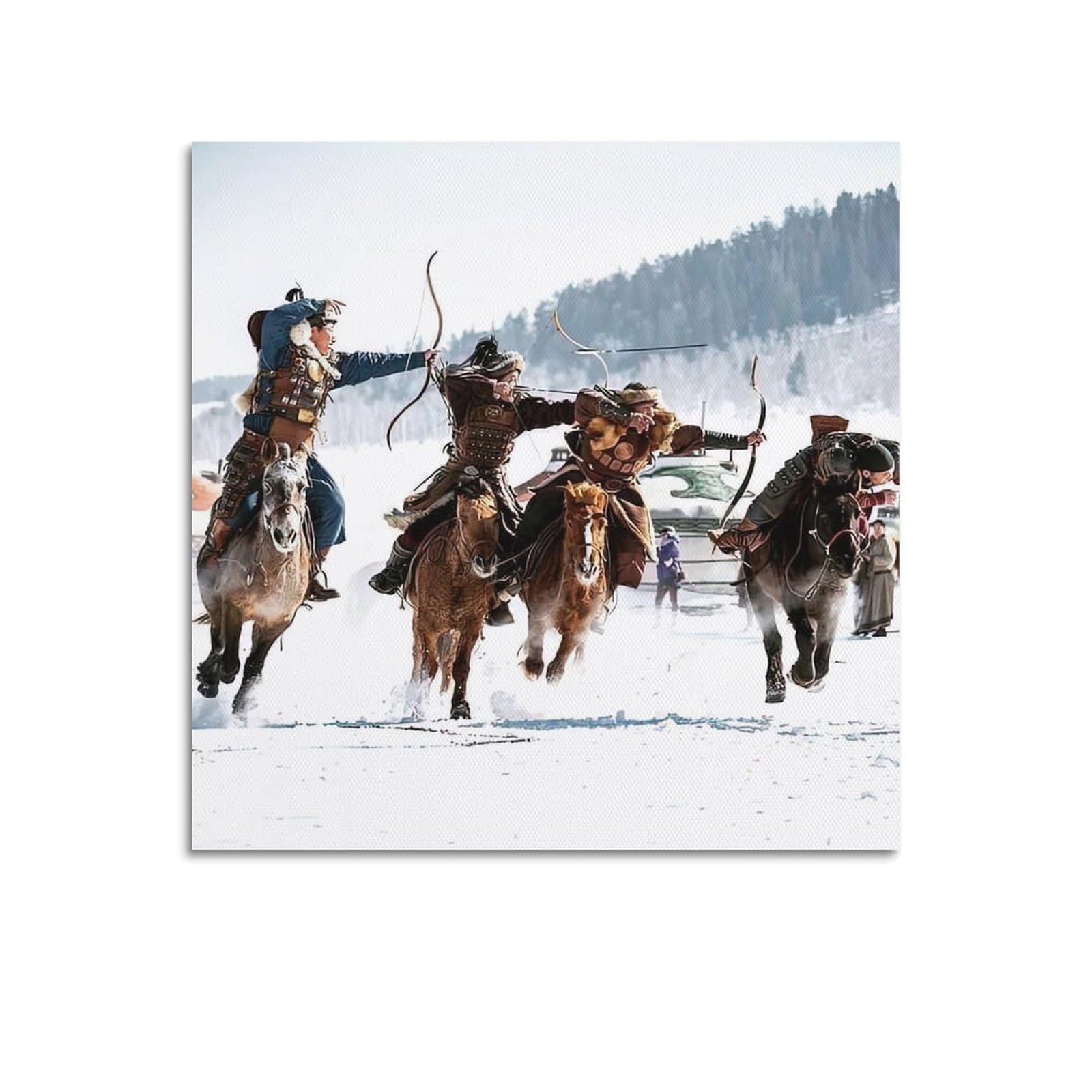 OKAHYS Mongolian Knight Poster Archery on Horseback Decorative Painting Canvas Wall Artworks Picture 28x28inch(70x70cm)