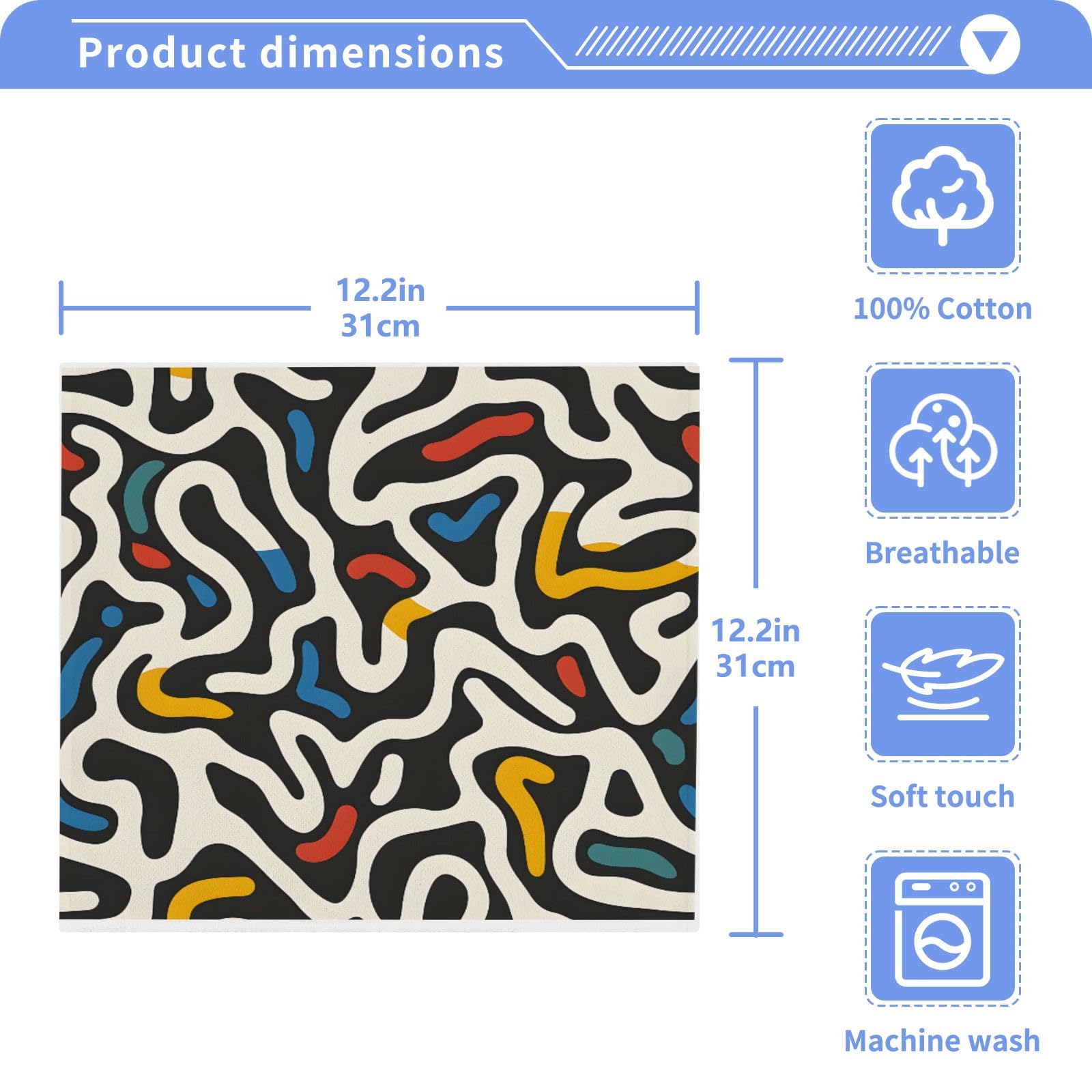 ALAZA Wash Cloth Set 100% Cotton Fingertip Towels Face Cloths Sets Abstract Lines Highly Absorbent Soft Feel Set of 2