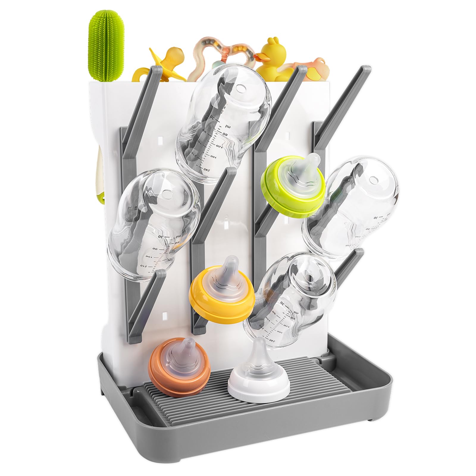 GoMaihe Égouttoi Biberon Bebe: Seche Biberon Bebe Vertical Peu Encombrant – Support Accessoires Pour Bébé Idéal Pour Ranger Brosses Et Tétines – Sans BPA (Gris