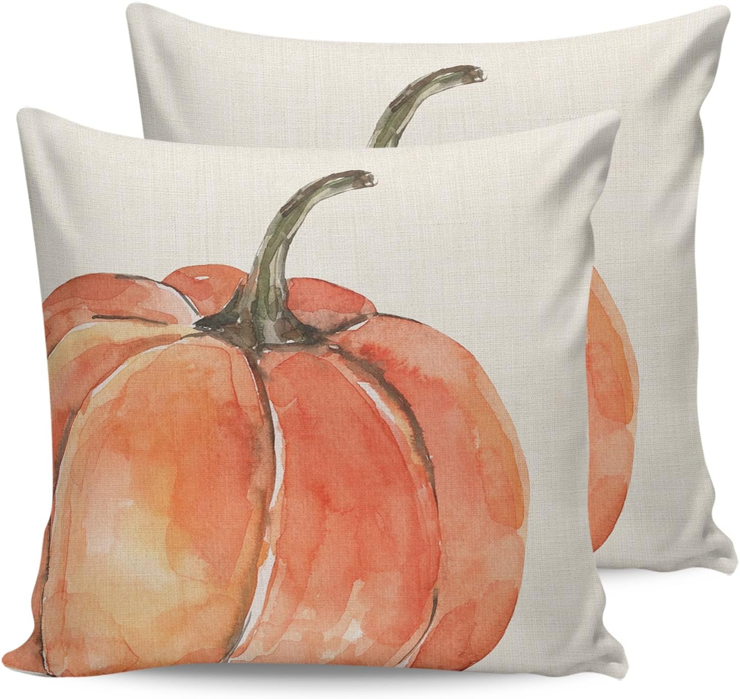 Fall Thanksgiving Pillow Covers 20x20 Inch Set of 2, Pumpkin Floral Watercolor Square Throw Pillow Decorative Case Sofa/Bed Cushion Covers Zipper Pillow Protector for Bedroom Living Room Farmhouse