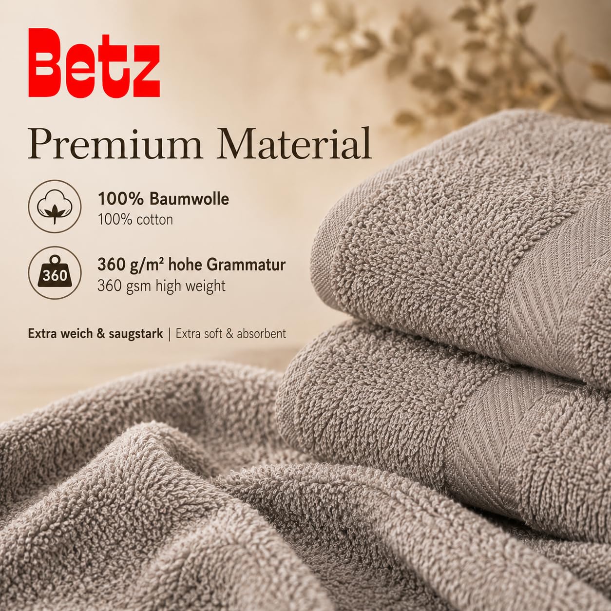 Betz Lot de 12 Serviettes Palermo Set de 2 draps de Bain 4 Serviettes de Toilette 2 Serviettes d'invité 2 lavettes 2 Gants de Toilette 100% Coton Couleur Gris Pierre