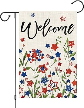 Louise Maelys 4 of July Garden Flag Independence Day Five-pointed Star Us America 12x18 Inch Double Sided Stars and Stripes Small Burlap Yard Sign Outside Outdoor House Decor