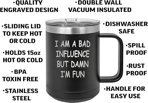 Miniatura 2 de Rogue River Tactical Divertida taza de café de acero inoxidable resistente con tapa, mala influencia sarcástica, gran idea de regalo para empleados,