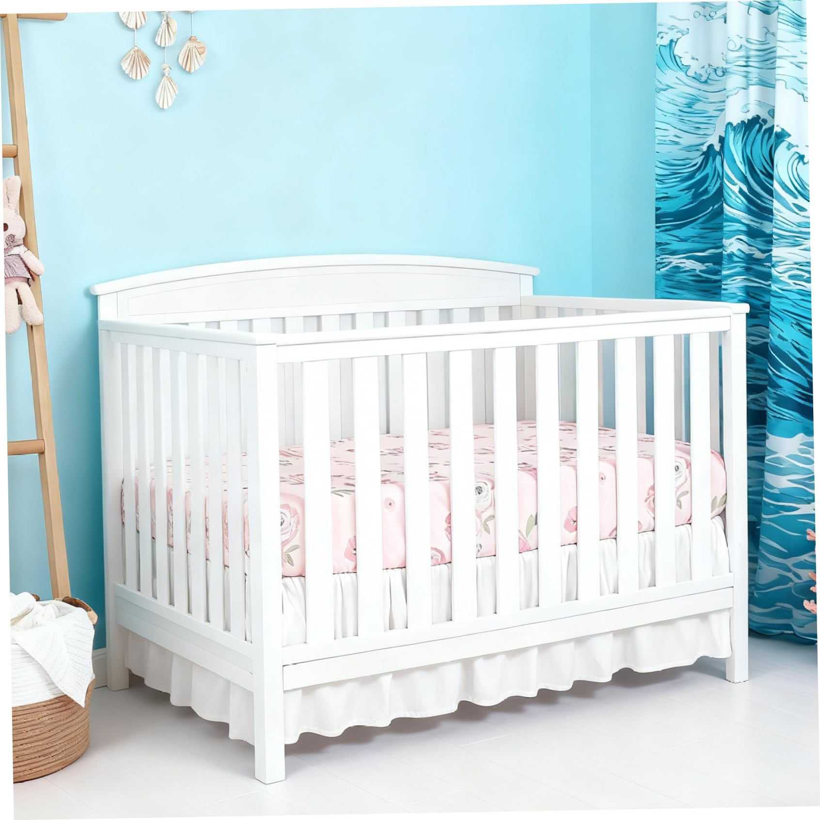 Jupes de lit de Berceau Blanches, Jupe literie pour bébés Filles ou garçons, 28x52x14 Pouces