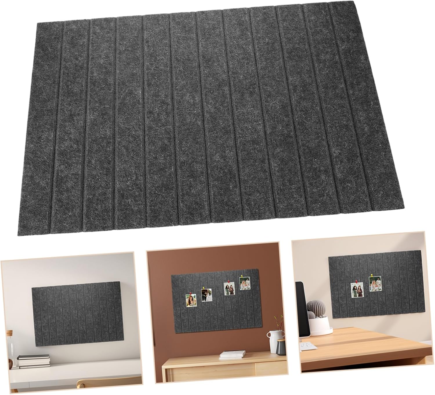 Felt Wall Tiles Self-Adhesive Bulletin Board for Photos Messages and Memos Stylish Vertical Stripe Design for Home Office and Classroom Use Moonlight Gray