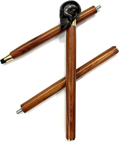 Miniatura 3 de 5MOONSUN5 Bastón para caminar con diseño de calavera de cabeza de latón, bastón de palisandro hecho a mano con barras decorativas de latón macizo,