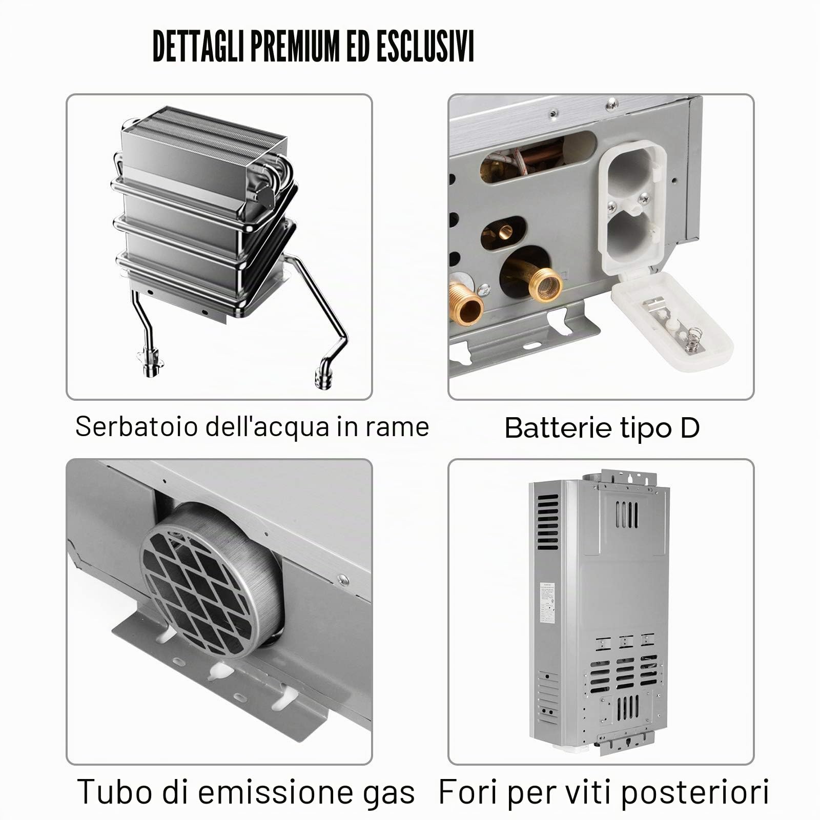 12L Scaldabagno a Gas GPL con Modalità Inverno ed Estate Caldaia a Gas GPL da 24 kW a Parete senza Serbatoio Scaldacqua Istantaneo Automatico con Anima in Rame e Display a LED