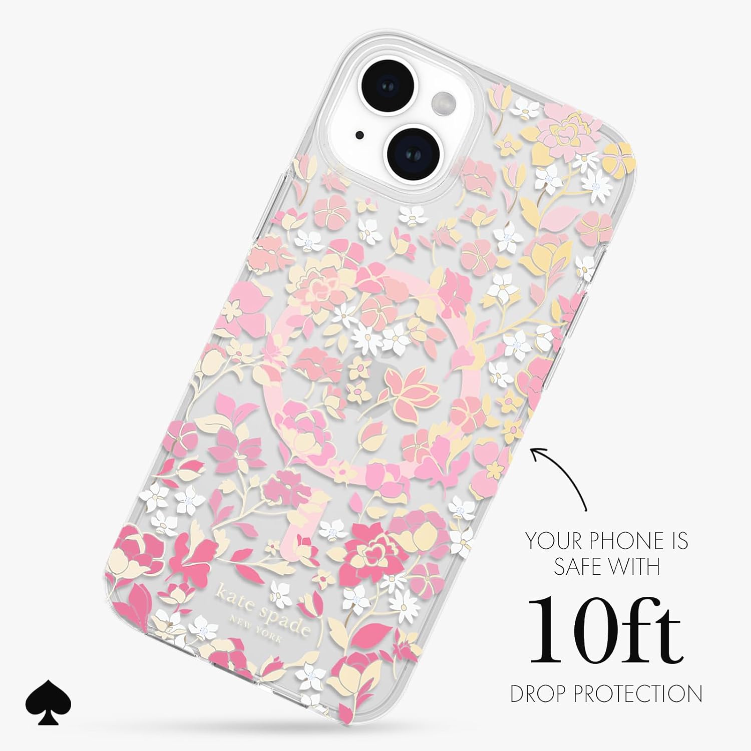 kate spade new york iPhone 15 Plus Case, Compatible with MagSafe - Flowerbed Pink Ombre