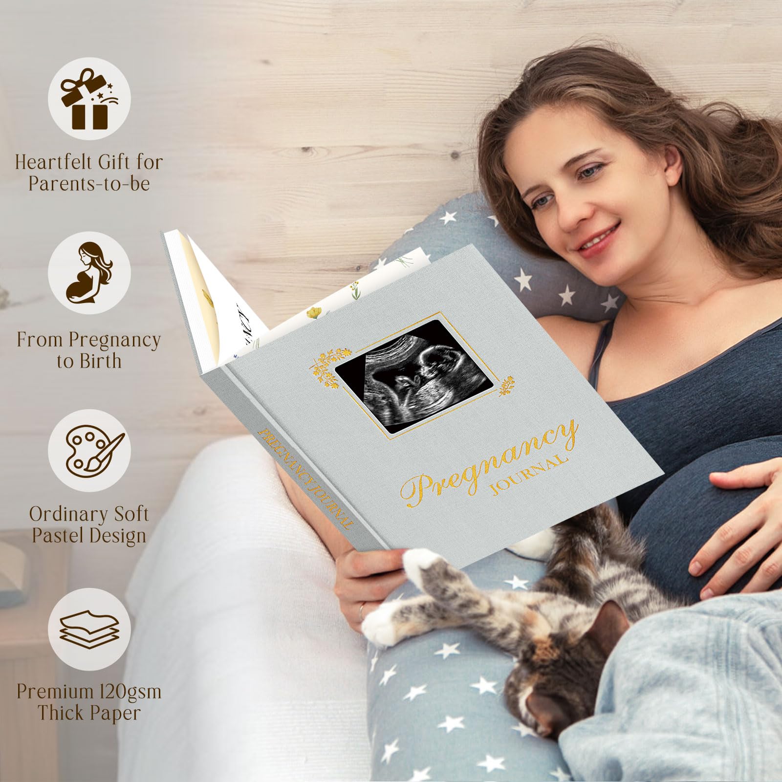 Lanpn Dziennik ciąży od tygodnia do tygodnia, książka w ciąży 9 miesięcy, kalendarz ciąży dla przyszłej mamy, album wspomnienia o porodzie zdjęcia USG dziecka, prezent w ciąży 156 stron, angielski