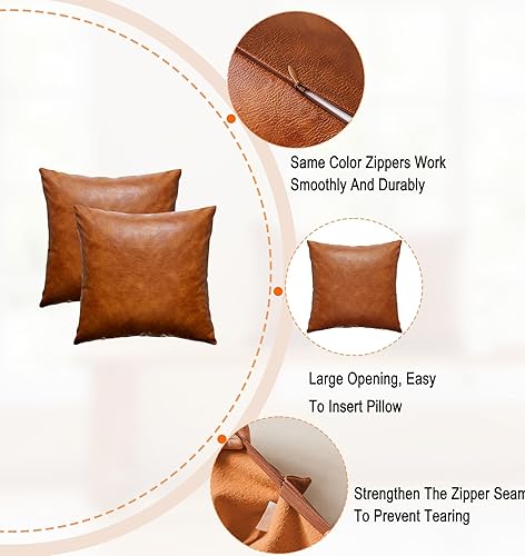 Miniatura 3 de Juego de 2 fundas de almohada decorativas de piel sintética de color verde oliva, 18 x 18 pulgadas, fundas de almohada modernas de estilo bohemio