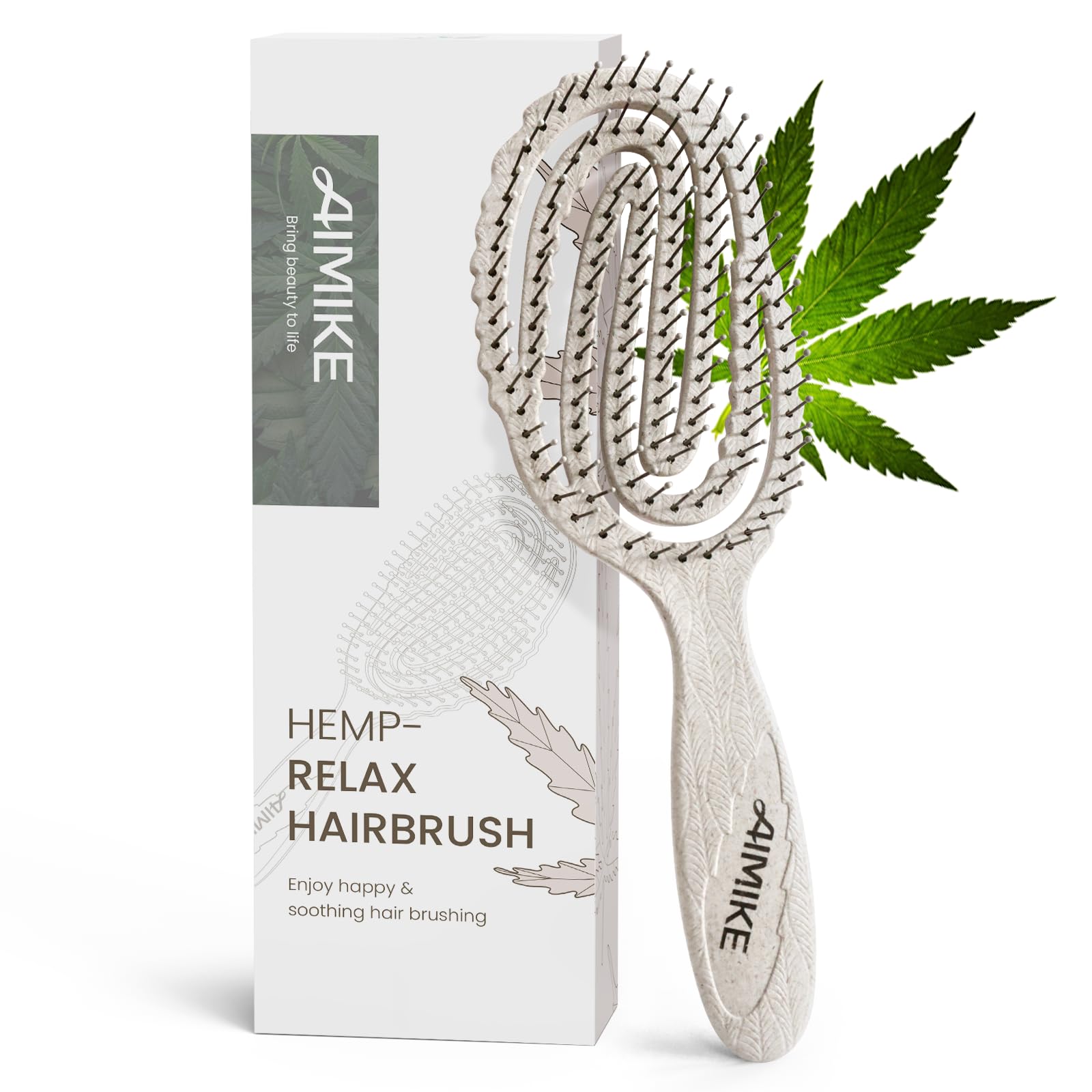AIMIKE Hemp-Relax Detangler Hair Brush, Eco-Friendly Detangling Brush for Wavy Straight Hair, Vented Hairbrush w/Soft Bristles, Glide Through Tangles