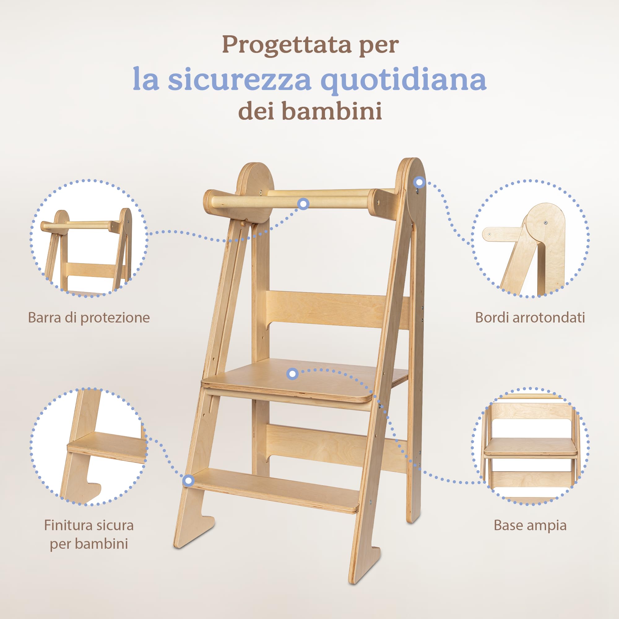 TOYBOX Torre Montessoriana Pieghevole, Learning Tower, Legno Naturale