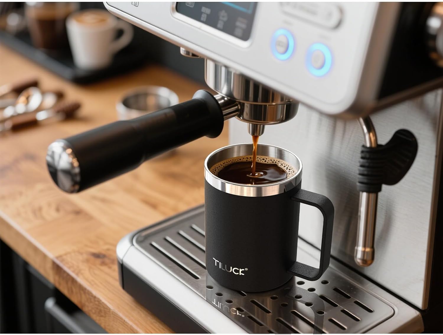 TILUCK 12 oz Insulated Coffee Mug with Lid,Stainless Steel Travel Mug Cup with Handle for Hot or Cold Drinks(MidnightBlack, 12oz) - Image 3