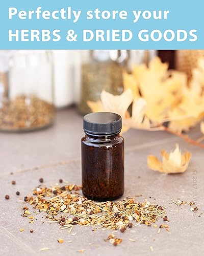 Miniatura 4 de JUVITUS Botella empacadora de vidrio ámbar de 2.5 oz  2.5 fl oz con tapa acanalada negra (paquete de 12)