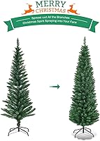 Vista 11 de BestComfort 5ft/6ft/7ft/8ft/9ft Artificial Pencil Christmas Tree, Unlit Hinged Slim Skinny Tree with 220/400/700/1000/1500 Branch Tips and Metal