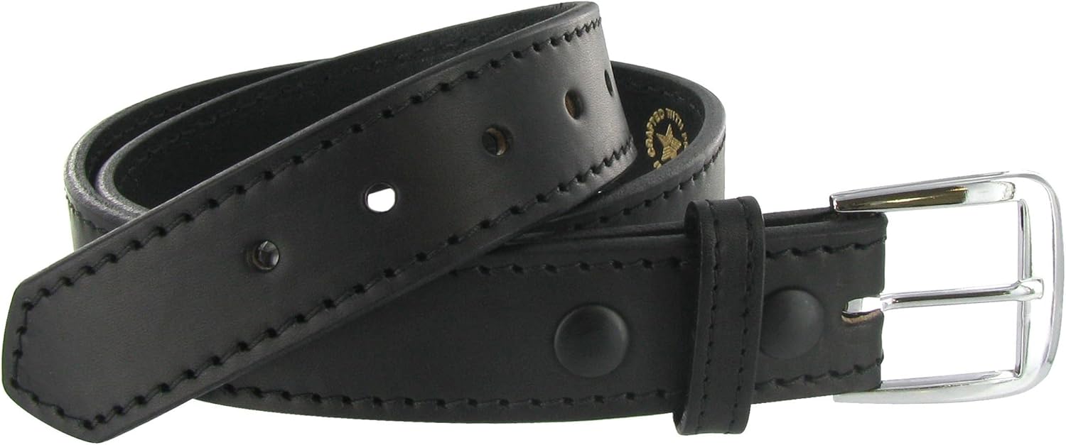 Boston Leather Men's 1.5" Stitched Edge One Piece 10-12 Oz Leather Belt (56, Black)