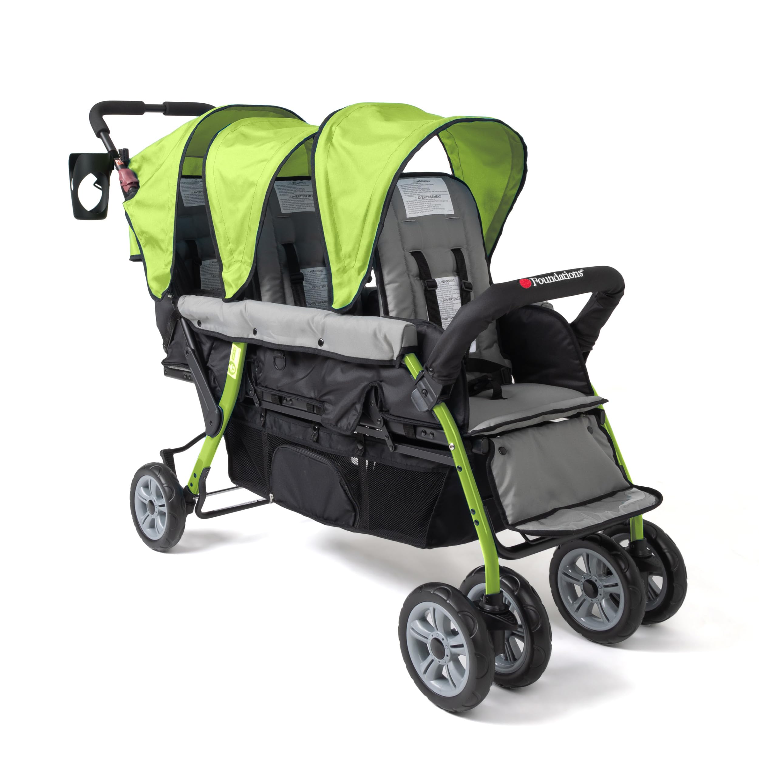 Gaggle by Foundations Compass 3 Seat Stroller | Triple Stroller for Infant and 2 Toddlers | Foot Brake | Shock-Absorbing All-Terrain Wheels | Easy Folding | Lime