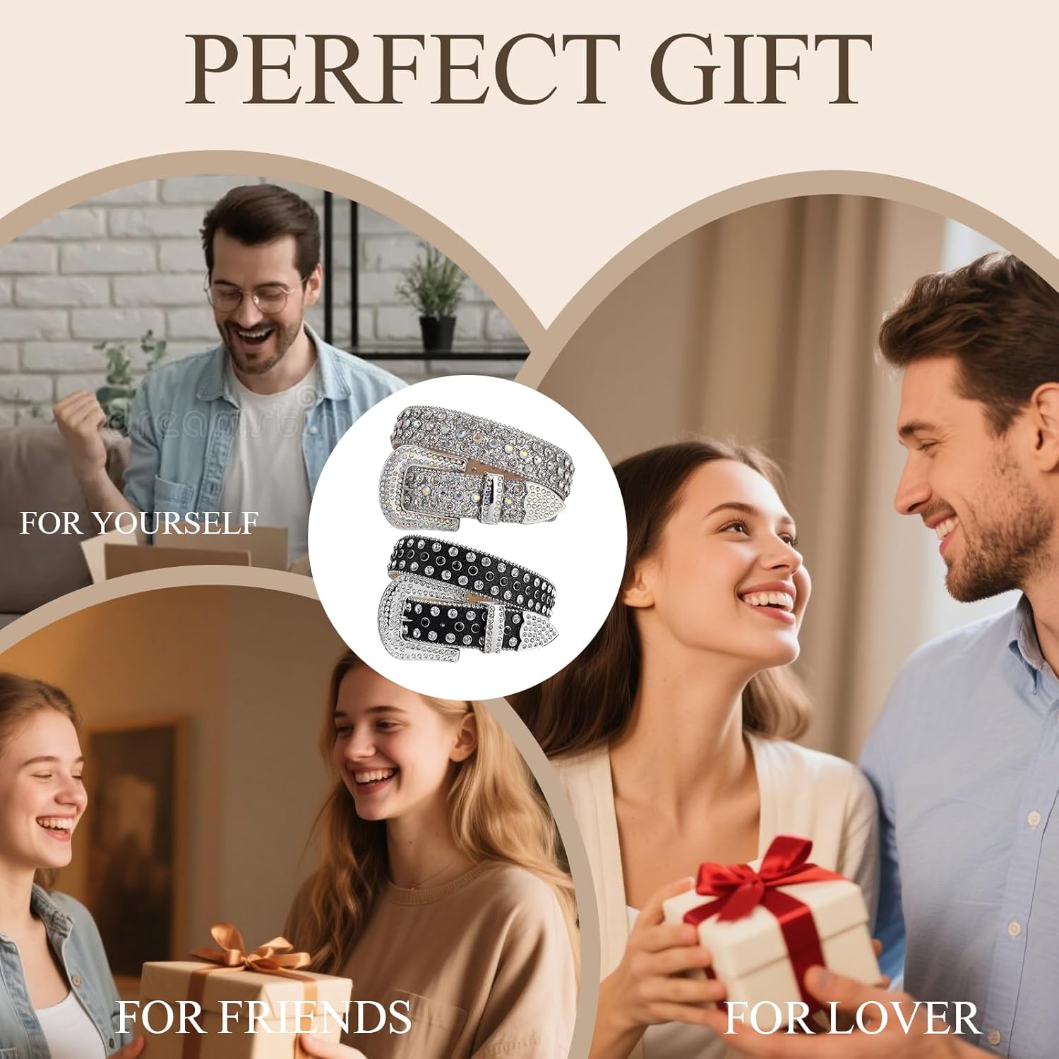 2 x Rhinestone Belt for Women Men Shining Diamond Studded Belt Bling Cowgirl Cowboy Waist Belt - Image 6