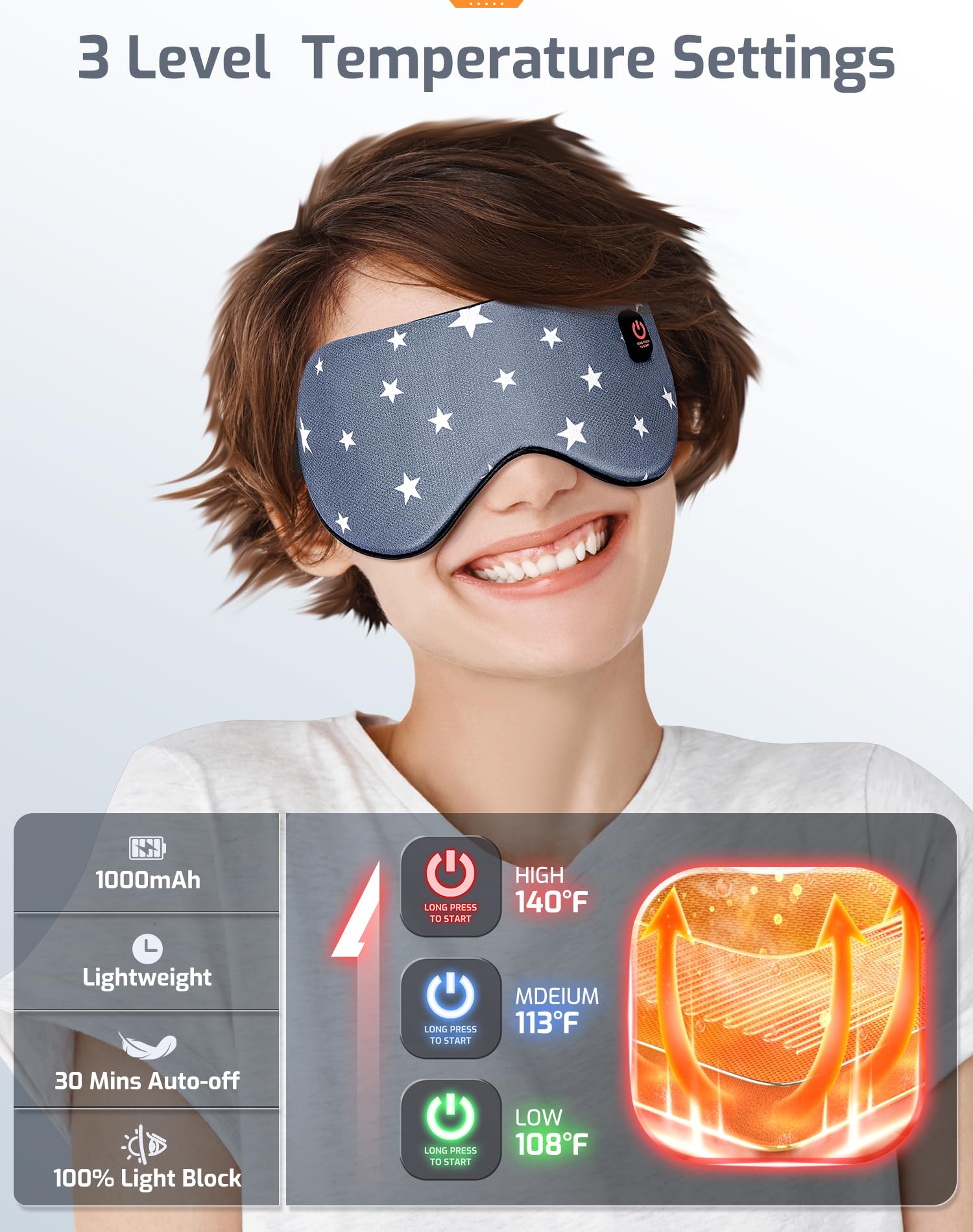 Máscara de ojos térmica, compresa de ojos cálida inalámbrica para ojos secos, blefaritis, máscara de ojos con bloqueo de luz para hombres y mujeres, máscara eléctrica cálida para dormir en avión,