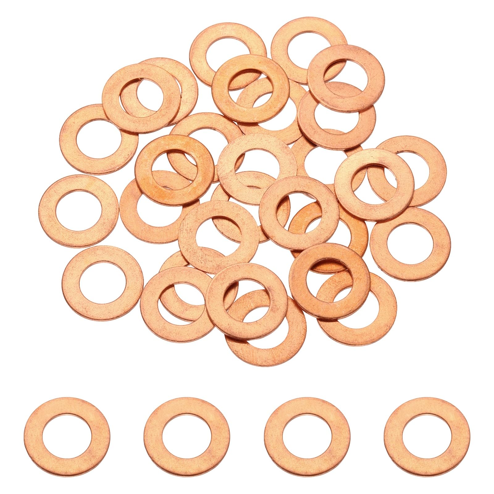 DEFANEX 32 Pcs M10 Copper Washer Sealing Ring (10mm ID 18mm OD 1mm Thickness) Metric Sealing Gasket Flat Crush Washer, for Automotive Plumbing Mechanical Oil Drain Plug โ image 1