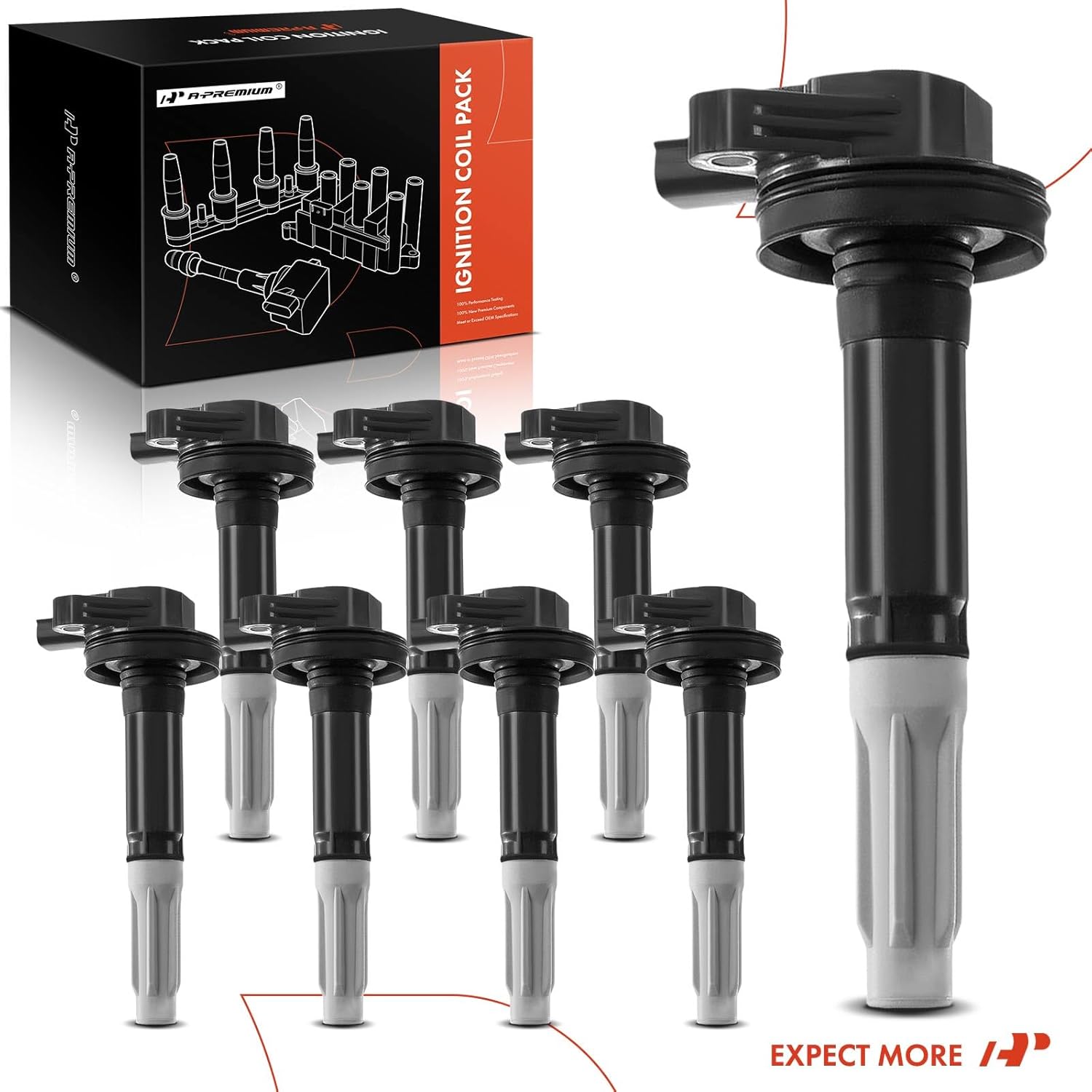 A-Premium Engine Ignition Coil Packs Compatible with Ford F-150 2011-2016, Mustang 2011-2015, V8 5.0L, 8-PC Set