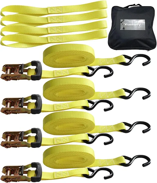 Yuoneiy Ratchet Tie Down Straps Heavy Duty (4PK) 1 inch x 15 ft x 3,300 lbs Breaking Strength for ATV, UTV, Motorcycle and Trailer