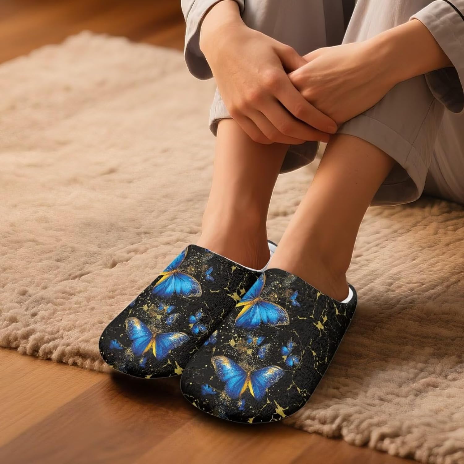 UNICEU Butterfly 3 Pairs Spa Slippers Washable Comfortable House Slippers Breathable Soft Shoes for Hotel Home