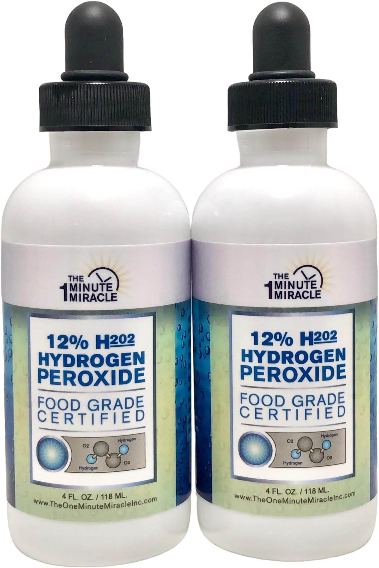 12% Hydrogen Peroxide Medical Food Grade - 2 Bottles 4 oz Each with Droppers. Reconmended by The One Minute Cure Book. Our Brand OMM is The Choice by Professional, Alternative medicin and homeopathic
