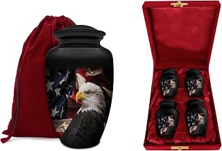 Patriotic Hearts Eagle Urn for Human Ashes and Cremation Keepsake Box for Human Ashes Bundle
