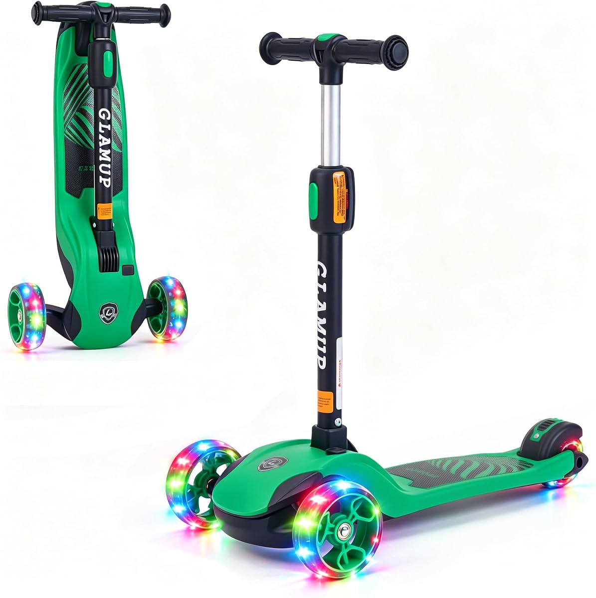 GLAMUP Patinete para niños, patinete de 3 ruedas para niños de 3 a 12 años, manillar ajustable, inclinación para dirigir, patinete plegable para niños y niñas