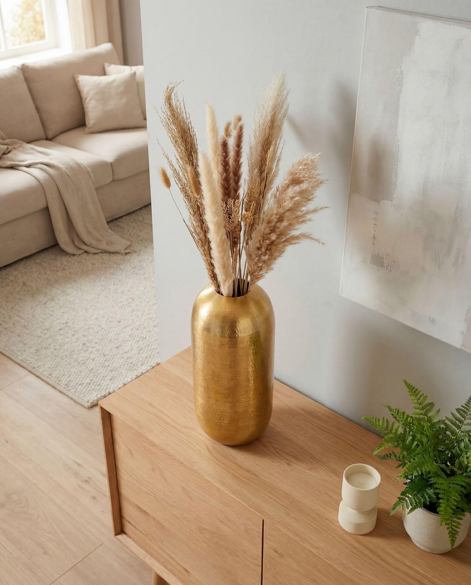 FineBuy Dekovase 45 cm Aluminium Gold, Bodenvase Gehämmert | Standvase in schlanker Form, Blumenvase handgefertigt, Wohndeko für Wohnzimmer, Esszimmer und Flur
