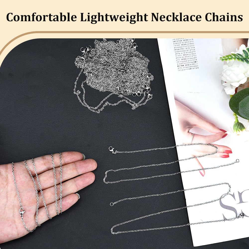 30 Chaînes Collier Acier Inoxydable 50cm - Fermoir Mousqueton Argent Pour DIY Bijoux