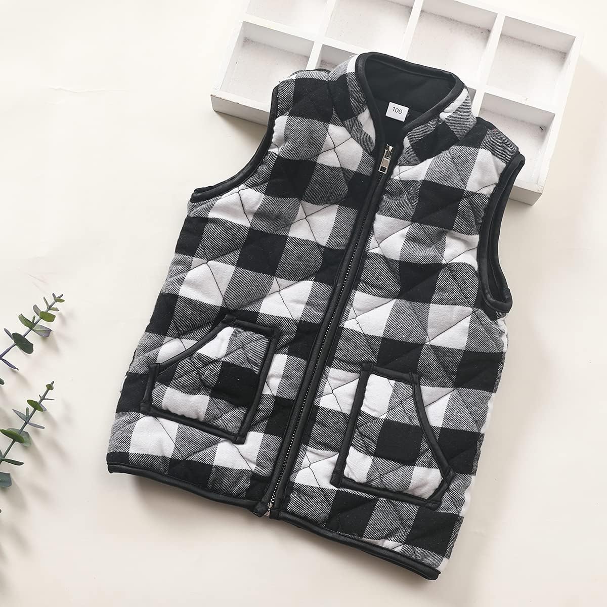 XFGLCK Toddler Kids Baby Girls Vest Coat Plaid Zipper Jacket Christmas Outfits Sleeveless Fall Winter Outwear with Pocket - Image 3