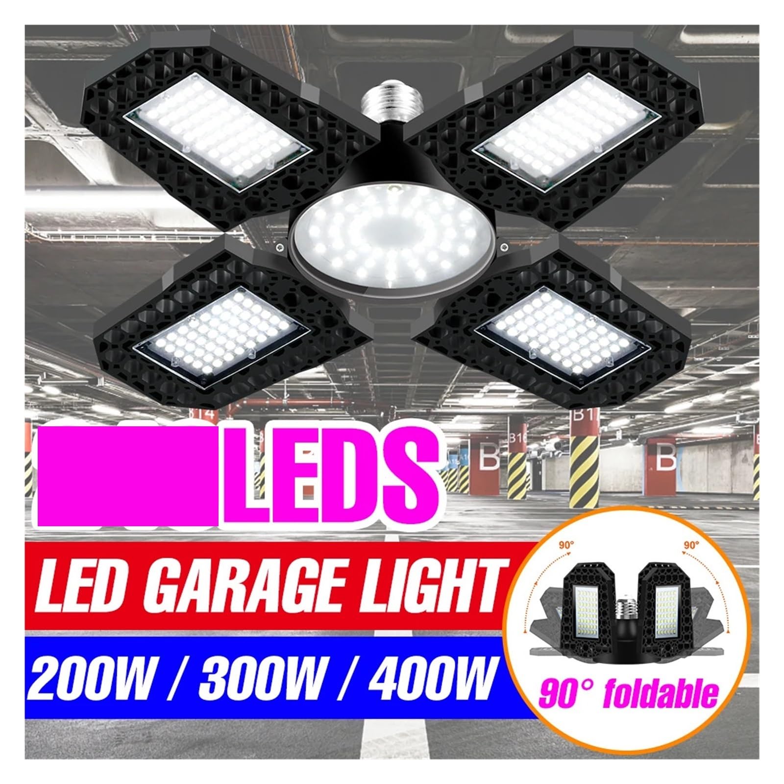 Oświetlenie garażowe LED E27 reflektor reflektor składana lampa LED do oświetlenia przemysłowego warsztat magazynowy żarówka 200W 300W 400W(400w Warm White)