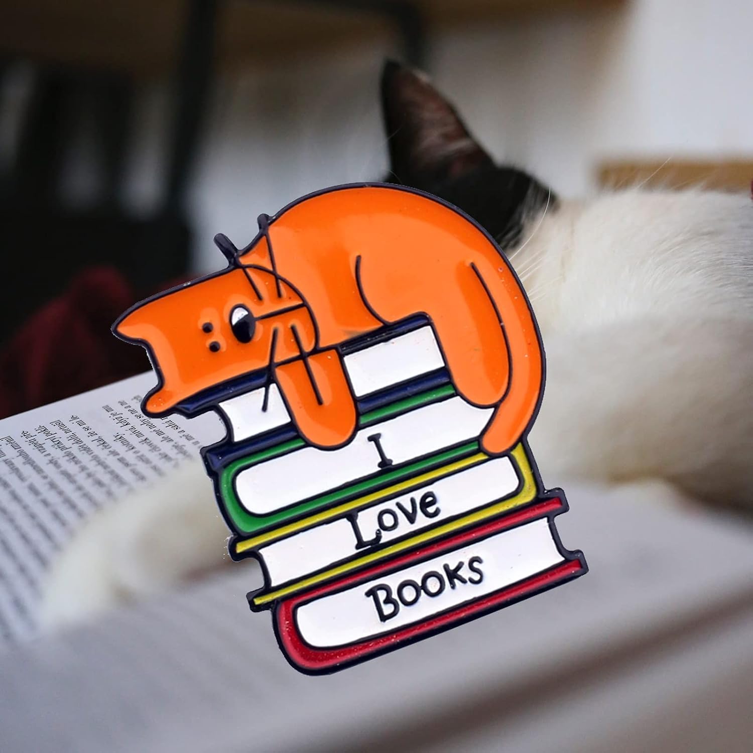 I Love Books Cat Enamel Pin Gift for Book Lovers and Cat lovers