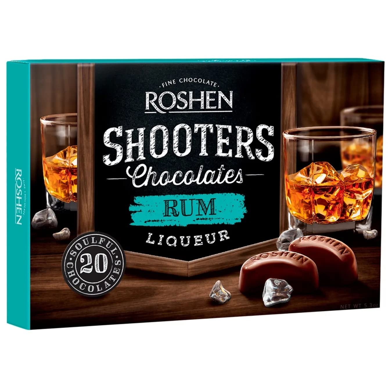 BOMBONES DE CHOCOLATE RELLENOS DE LICOR DE RON ROSHEN 150 GRS - EMPAQUE DE 10 CAJAS DE 150 GRAMOS CADA UNA