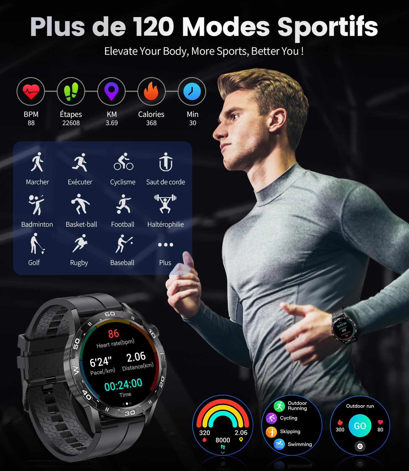 LIGE Montre Connectée Homme BW1829PRO AMOLED 1.43" 400mAh - Smartwatch Appels, ECG, Fitness Tracker IP68, 2 Bracelets Cuir & Acier